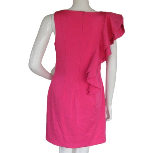 MAC DUGGAL Dress, 12, Bold Pink, Statement Shoulder/Ruffle, Asymmetrical - Picture 5 of 10